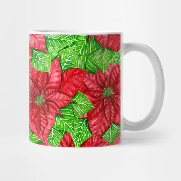 Poinsettia watercolor Christmas pattern by katerinamk